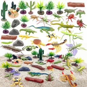 Qiandier Desert Reptiles Animals Figurines Set Model Trees Kit Tree Cactuses Lizard Snake Insects Toys Playset for Kids Birthday Party Favors School Projects Desktop Decoration