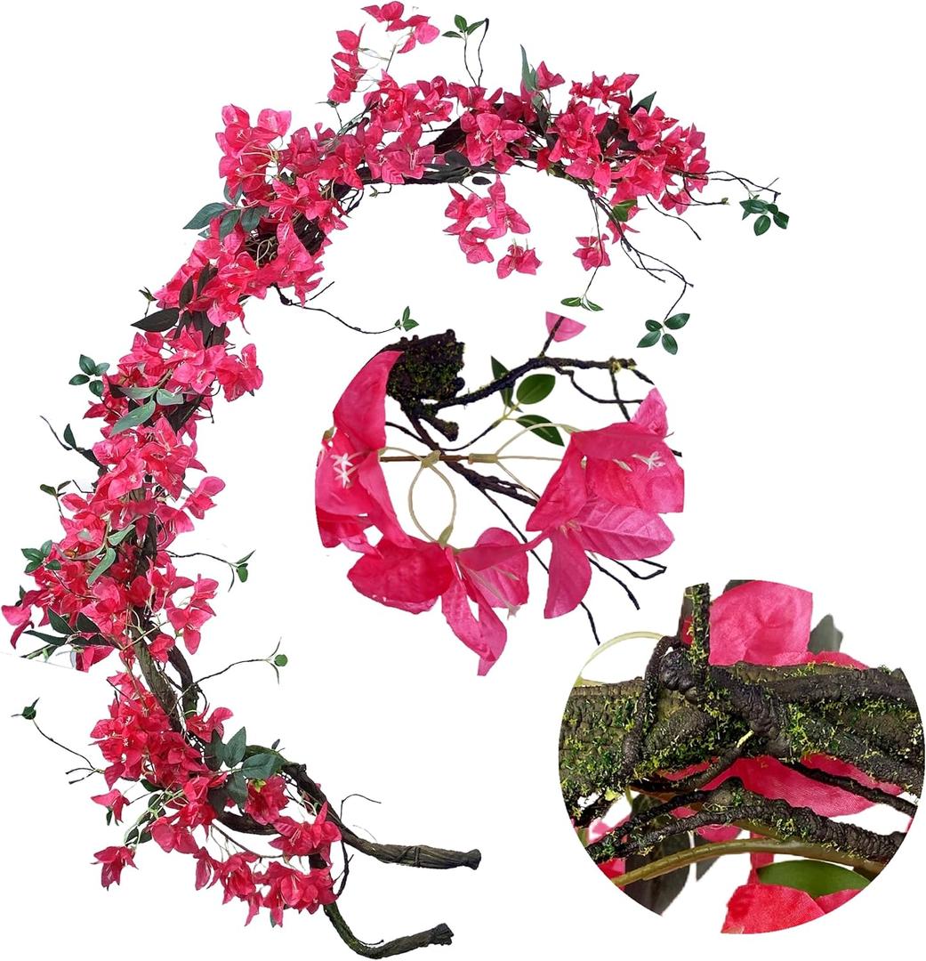 Artificial Tree Rattan Branches with Bougainvillea Silk Flowers and Leaves Vines Long Trunk Liana for Home Wedding Garden Wall Background Hanging DIY Wreath Decor (Tree +Flower Vine - Pack of 4)