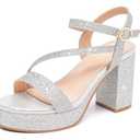 Dadawen Platform Heels for Women High Block Chunky Open Toe Ankle Strap Heeled Sandals Wedding Party Evening Prom Dance Dress Pump Sandals Shoes Silver EU Size 41
