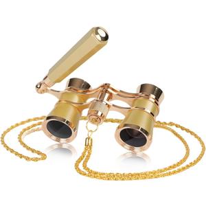 3X25 Opera Glasses Binoculars with Adjustable Handles Exquisite Chain,BK7 HD Optical Lens for Theater Binoculars, Theater Glasses for Adults (Gold)