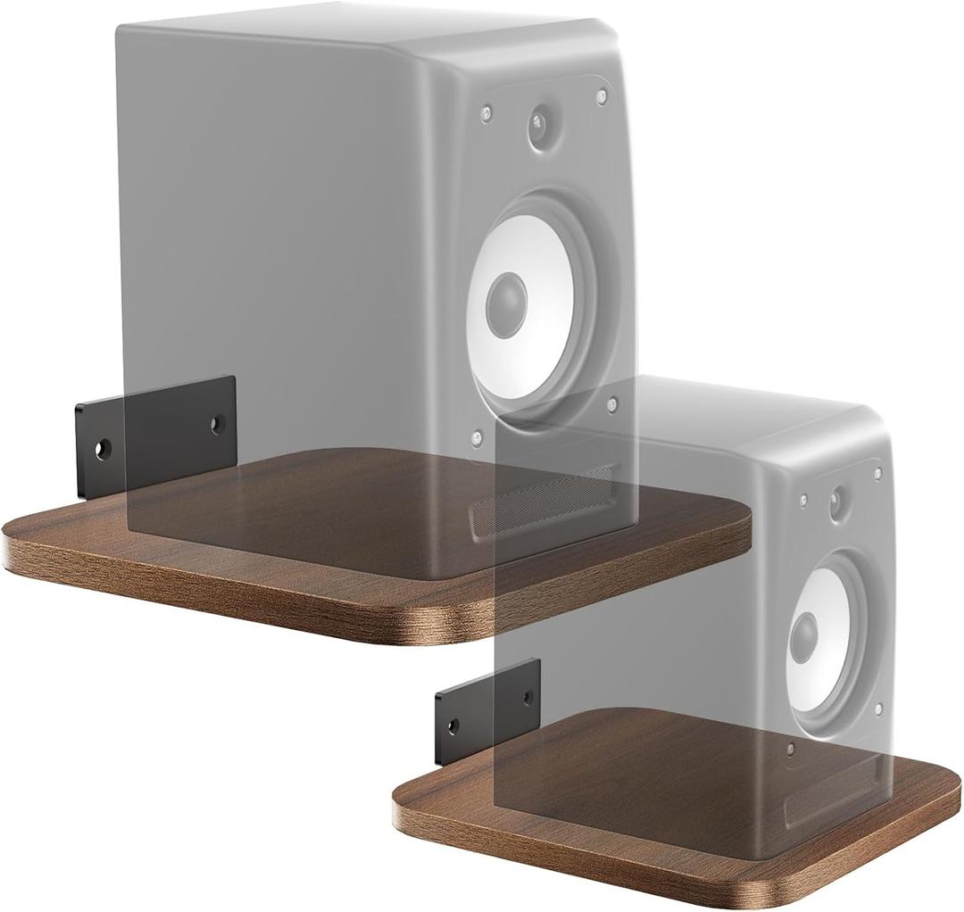 WALI Speaker Wall Mount, Heavy Duty Bookshelf Speaker Floating Wall Shelves, Surround Sound Speakers Stand for Living Room, Home Theater and Gaming Room, Holds up to 55 Lbs, (SWM302), 1 Pair, Wood (7.87*7.87)