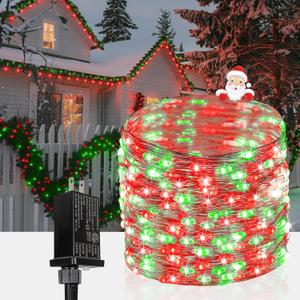 66Ft 200 LED Christmas Fairy Lights Plug in, Waterproof String Lights Outdoor & Indoor 8 Modes with Timer Bedroom Decor, Twinkle Lights for Bedroom Party Holiday Christmas Decorations (Red and Green) (1 Pack(200LED))