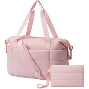 JUNGYOON Gym Bag for Women  Lightweight Weekender Overnight Bags with Toiletry Pouch, Quilted Travel Duffle Carry On Bag (Pink)