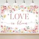 Sensfun Love in Bloom Bridal Shower Decorations Backdrop Rose Pink Wildflower Wedding Shower Background Boho Floral Engagement Banner Wedding Bachelorette Party Decorations Supplies 7x5ft