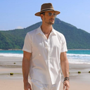 COOFANDY Men 2 Piece Linen Outfit Beach Button Down Shirt Casual Loose Pant Sets Size M