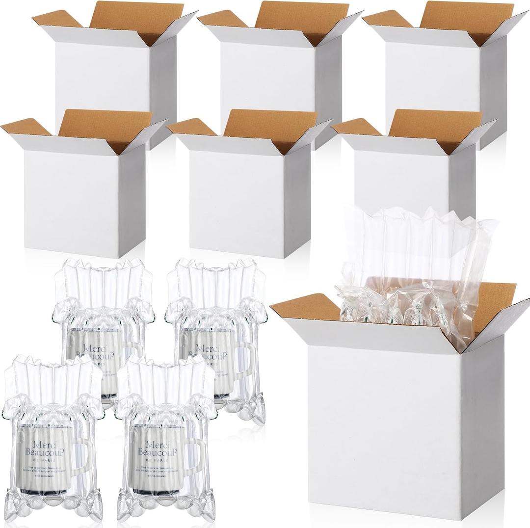 48 Sets 6x4x6 Inches Mug Boxes for Gift, Small Shipping Cardboard Box with Bubble Pouch for 15oz Sublimation Coffee Mug Packaging Gift Box for Wrapping Shipping Storing Fragile Item (White)