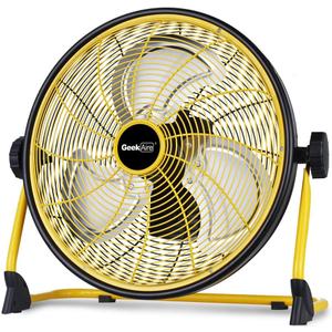 Geek Aire Rechargeable Outdoor High Velocity Camping Floor Fan, 16 Portable Battery Operated Fan with Metal Blade for Garage Camping Gear Accessories