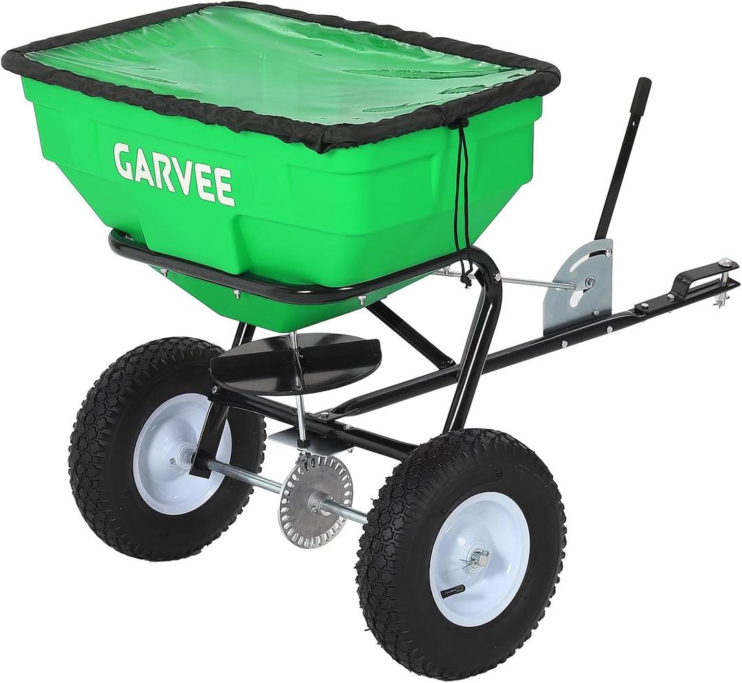 Tow Behind Broadcast Spreader, 130LBS, Universal Hooks Tow/Push Garden Spreader for UTV, ATV, 30 Adjustable Settings, 9.8 ft Spreading Width, Lawn Spreader for Seed, Fertilizer, Salt, Ice Melt