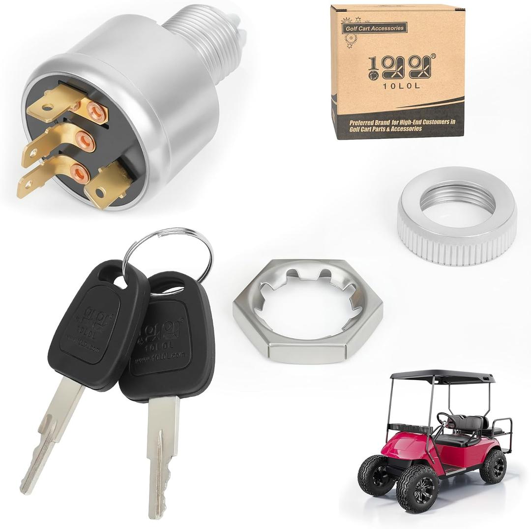 10L0L Ignition Switch for EZGO Golf Carts (1981-Up) - 4-Terminal Key Starter Switch Compatible with TXT, Workhorse, ST, Shuttle & Medalist Models - Replace OEM 33639-G01 (Standard Key)