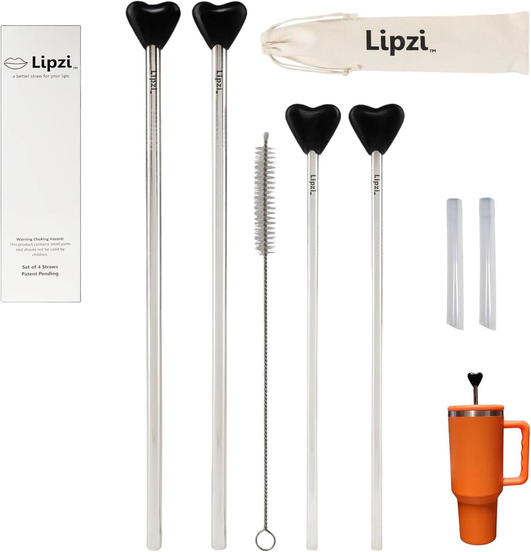 Anti Wrinkle Straw - Stainless-Steel anti-wrinkle drinking straws, Reusable Straws with Cleaning Brush - Eco-Friendly Vs Plastic - Two 40 oz Tumbler Compatible Straws - 4 Straws Total