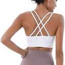 Women's Medium Support Sports Bra Criss Cross Back Strappy Yoga Bra with Removable Pads Seamless Comfort Fit (White)