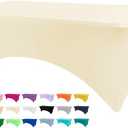 BDDC Table Covers for 6 Foot Tables, Ivory Washable and Wrinkle Resistant Stretch Tablecloths Rectangle 6ft for Events, Wedding, Banquets, Parties