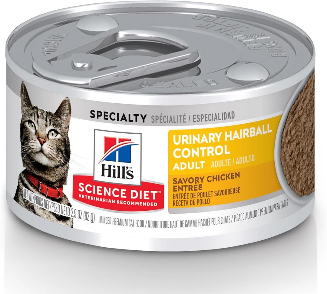 Hill's Science Diet Adult Urinary & Hairball Control Wet Cat Food | #1 Veterinarian Recommended, Chicken Minced, 2.9 oz. Cans, 24-Pack (EXP 08/05/26)