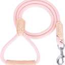 Mile High Life | Premium Leather Dog Leash | Strong Rope Leash | Leather Handle | Zinc Alloy Strong Clasp | Small Medium Large Dogs | 4/5/6 Feet(Pink, 48 Inch (Pack of 1))