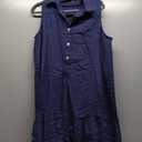 Women's Sleeveless Shirt Dress Summer Collared Button Down Ruffle Hem Tank Mini Dress (Medium, Navy)