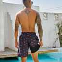 UNICOMIDEA Men Swim Trunks with Compression Liner 9 Inch Long Board Shorts (Medium, A2 Deep Grey Red)