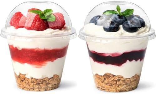 Jycnolm [50 Sets, 9 oz Clear Plastic Dessert Cups with Dome Lids No Hole, Disposable Fruit Cups with Lid for Yogurt, Parfait, Pudding, Cake, Ice Cream, Snacks, Party Supplies