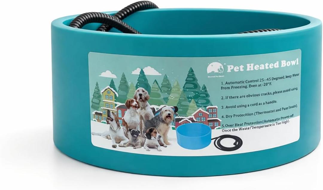Pet Heated Bowl, Teal, Automatic Temperature Control, Freeze Protection, Dry and Overheat Protection