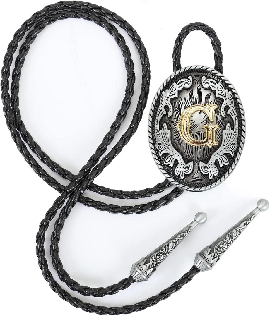 Bolo Tie for Men - Western Bolo Ties Alphabet Initial Letter ABCDJMR to Z - Western Cowboy Bolo Tie for Women Cowgirl