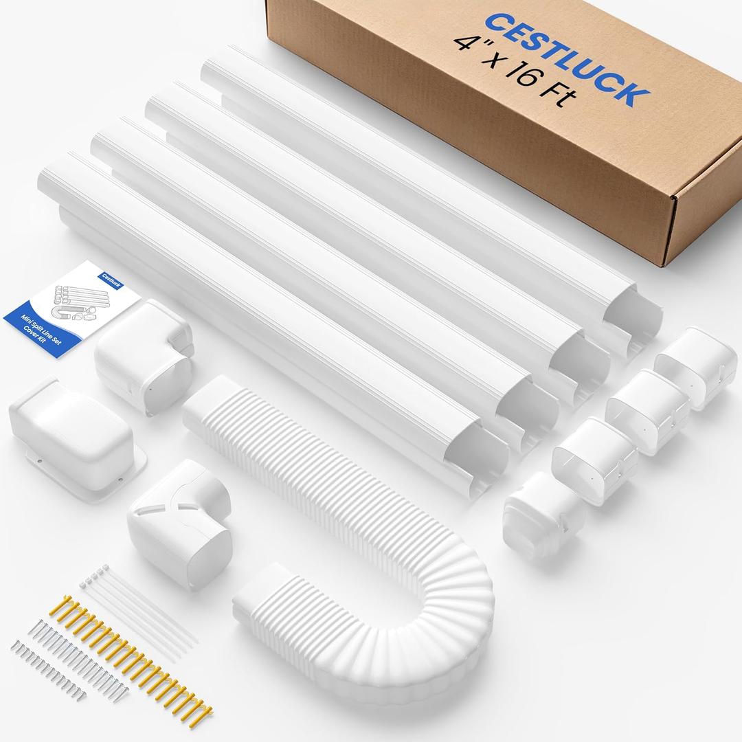 4'' 16 Ft Mini Split Line Set Cover with Flexible Duct, White