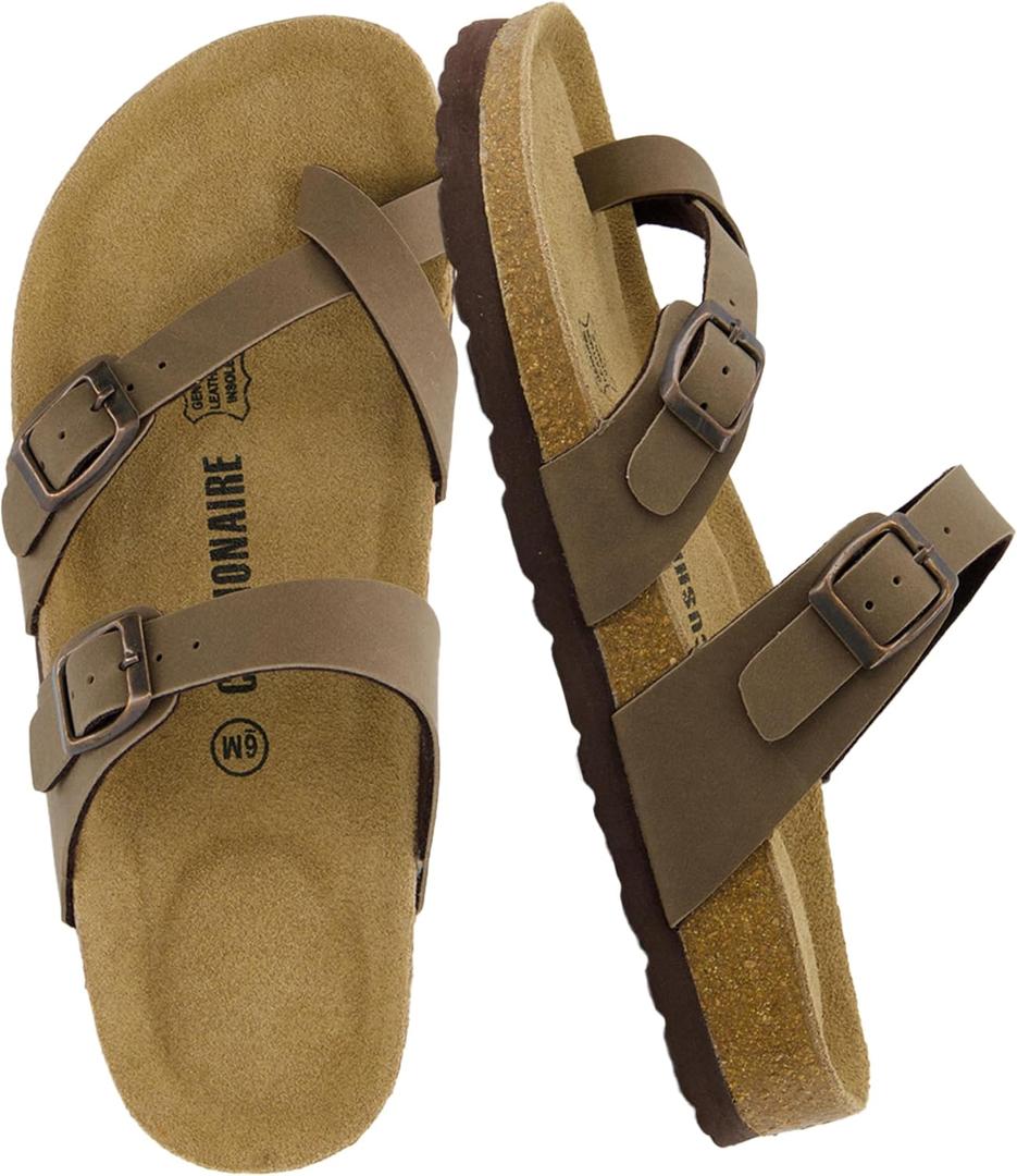 CUSHIONAIRE Luna Sandals for Women, Cork Footbed Womens Sandals for Summer Comfort with Adjustable Straps, 9.5M