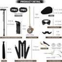 1920s Mens Costume Roaring 20s Costumes Accessories Set 1920s Vest Suspenders Hat Pocket Watch Tie (Black, L)