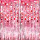 2 Pack Rose Gold Party Streamers Tinsel Curtain Party Backdrop Foil Fringe Curtain with 2 Pack Garlands for Bachelorette Birthday Decorations