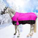 69'' 300g Filling 1200D Winter Waterproof and Breathable Horse Blanket Warm Turnout Blankets with Reflective Strips Design (Hot Pink/Black, 69'')