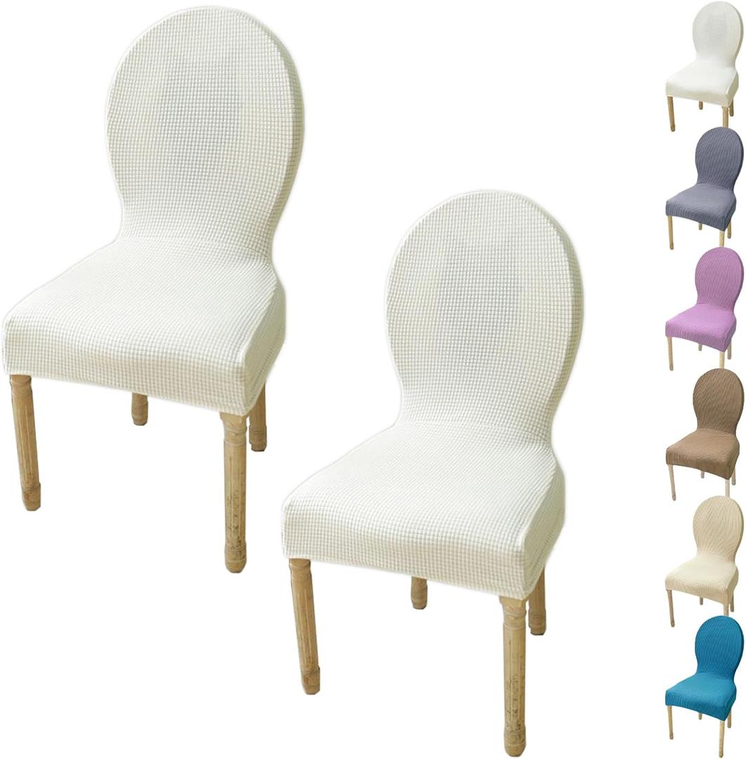 Curved Back Dining Chair Cover Stretch Round Back Chair Cover for Dining Room Kitchen Elastic Dining Table Chair Covers Solid Color Dining Chairs Slipcovers Chair Protectors Covers, 3 Pcs