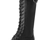 DREAM PAIRS Women's Pu Knee High Riding Combat Boots (10, Georgia-Black)