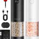 Electric Salt and Pepper Grinder Set, USB Rechargeable, Automatic Salt Pepper Mill Grinder with Dust Cover, One-Button Control, Adjustable Coarseness, Warm LED Light (2 Packs, Black&White)