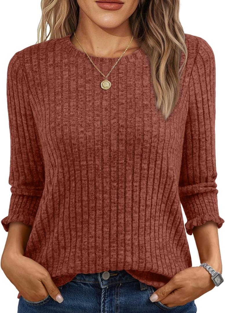 AUTOMET Womens 3/4 Sleeve Tops T Shirts Summer Sweater Round Neck Casual Top Ladies Tops Business Casual Blouses