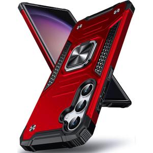 DASFOND Galaxy S23 FE Case, Military Grade Shockproof Protective Phone Case Cover with Enhanced Metal Ring Kickstand [Support Magnet Mount] Compatible with Samsung Galaxy S23 FE, Red