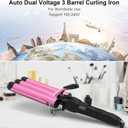 Three Barrel Curling Iron 1 Inch, 2 Heat Settings 320F/410F, Ceramic Triple Hair Waver for Beach Waves, Dual Voltage 110-240V, Auto Shut-Off, Glove Included, Pink