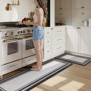 KIMODE Anti Fatigue Kitchen Mats for Floor 20"x59"+20"x32", Farmhouse Kitchen Rugs Sets of 2, Cushioned Non Slip Kitchen Mats for Floor, Comfort Kitchen Floor Mats for Sink Laundry Desk Black