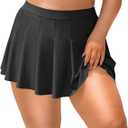 Women's Black High Waisted Swim Skirt Plus Size A-Line Pleated Skirts Bikini Bottom Tummy Control Skort Swimsuit XL (Black, XXL)