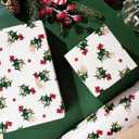 LaRibbons Reversible Christmas Wrapping Paper Mini Roll, Holly Berry Print and Solid Green Design, for Christmas, Holiday, and Seasonal Gift Wrapping, 17" x 33'(46.7 sq. ft)