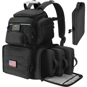 TIDEWE Tactical Range Backpack with Removable Divider, Handgun Backpack with 4 Pistol Case, Range Bag with Hard Glasses Case (Black)