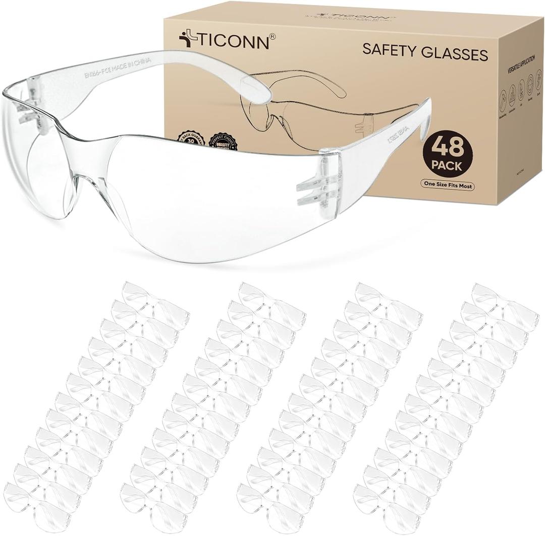 TICONN Clear Safety Glasses for Men and Women, Safety Goggles with Scratch Impact Resistant Meets ANSI Z87.1 Standard