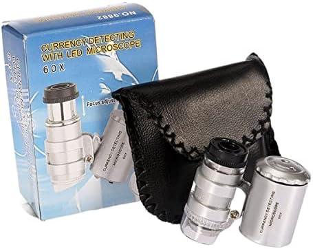 Lab Microscope Slides 60X Mini Pocket High Power Microscope Portable LED Magnifier Microscope Parts (Color : Silver, Magnification : 60X)