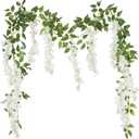 2 Pcs Wisteria Garland Artificial Flowers Wisteria Hanging Flowers Garland White 12 Ft Fake Greenery Silk Hanging Flower Vines for Wedding Arch Party Baby Shower Outdoor Indoor Ceremony