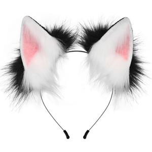 HAOAN Handmade Faux Fur Fox Wolf Ears Headband Halloween Christmas Cosplay Party Costume Accessories (Blackpink)