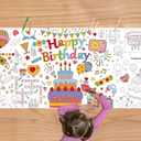 Birthday Giant Coloring Poster, 30 x 72 Inches Paper Coloring Tablecloth for Kids Birthday Party Decorations Large Coloring Activity Poster for Kids Crafts Home School Party Suppiles (Birthday)