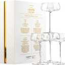 GLASSIQUE CADEAU Crystal Cocktail and Champagne Coupette Glasses | Set of 4 | 9 oz Elegant Long Stemmed Coupe Glassware for Gimlet, Espresso Martini, Daiquiri, Cosmopolitan | Fancy Round Saucers