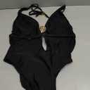 Milumia Women's One Piece Metal Cut Out Halter Swimsuit Sexy Deep V Neck Open Back Swimwear (Large, Black)