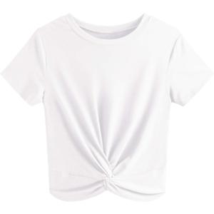 JINKESI Women's Summer Causal Short Sleeve Blouse Round Neck Crop Tops Twist Front Tee T-Shirt (Large)
