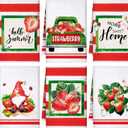 Sratte 6 Pcs Summer Kitchen Towels 24 x 16 Inch Farmhouse Strawberry Hand Bath Dishtowels Absorbent Summer Tea Towel for Holiday Kitchen Bathroom Strawberry Party Decor Gifts (Red)