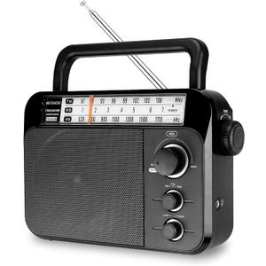 Retekess TR604W AM FM NOAA Radio, Portable Emergency Weather Radios with Best Reception, AC or D Battery Powered, with Clear Dial and Large Knob, Suit for Home (Black)