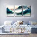 3Pcs Blue Watercolor Mountains Canvas Wall Art Teal Nature Wilderness Modern Ink painting Decor Pictures Abstract Smoke Forest Posters Prints for Bedroom Office Living Room Home Decoration (16L" x 12W")