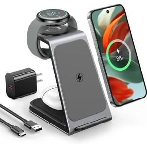 Wireless Charger Designed for Pixel Watch 3/2 (Not for Pixel Watch 1), 3 in 1 Aluminum Alloy Pixel Charger Stand for Pixel 9 Pro XL/9/Fold/9a/8/8a/7/7a/6, Pixel Buds Pro/Pro 2 (with Adapter) Wireless Charger Designed for Pixel Watch 3/2 (Not for Pixel Watch 1), 3 in 1 Aluminum Alloy Pixel Charger Stand for Pixel 9 Pro XL/9/Fold/9a/8/8a/7/7a/6, Pixel Buds Pro/Pro 2 (with Adapter)